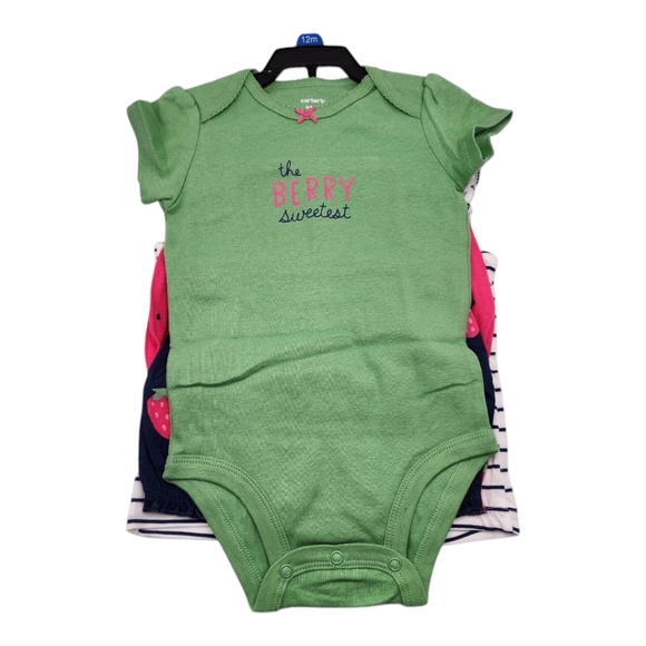 NWT Carter's Baby Outfit Bodysuit Set - Striped and Green Size 12 Months - Picture 3 of 4